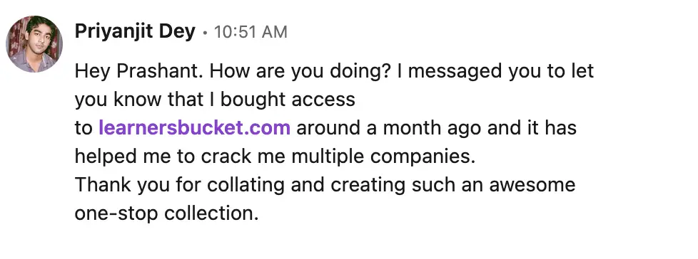 Received multiple offers for SDE3 frontend using alpha.learnersbucket.com
