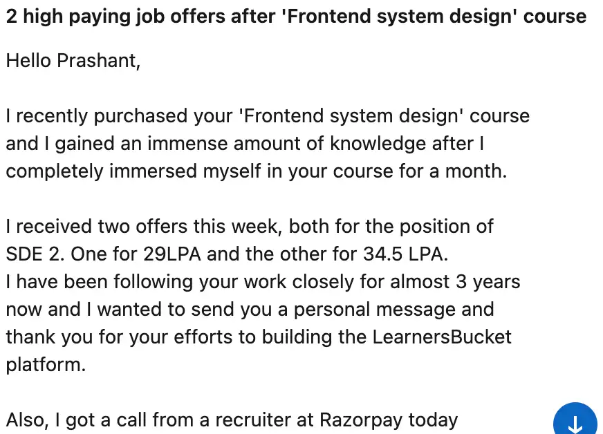 2 high paying job offers after 'Frontend system design' course