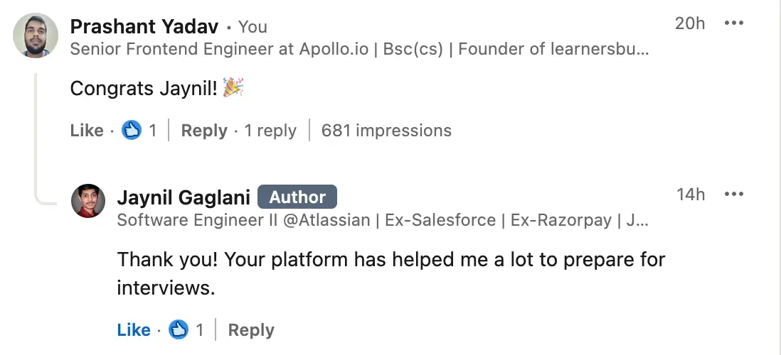 Cleard Atlassian's SDE2 Frontend interview using Learnersbucket frontend system design course